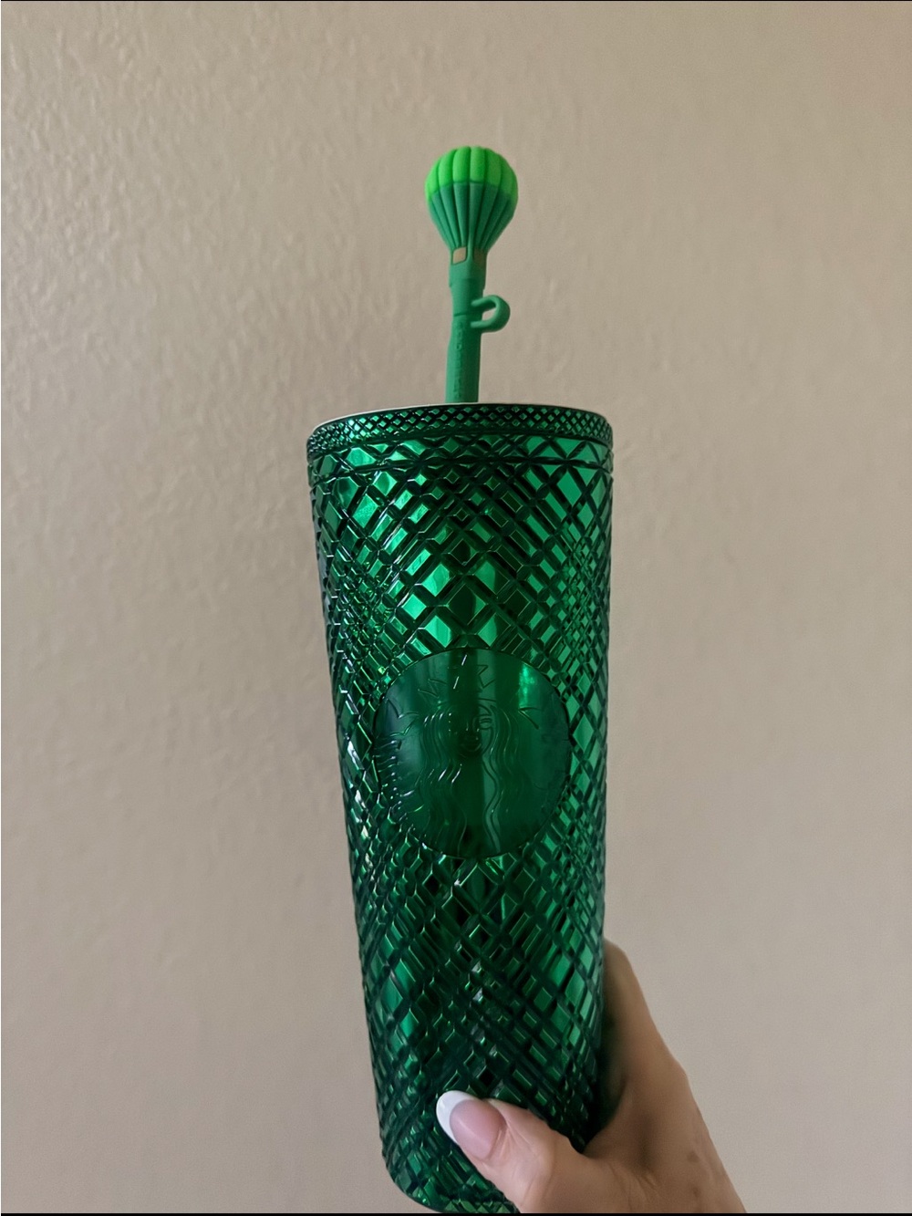 Starbucks Wicked Green Textured Tumbler with Hot Air Balloon Straw Top
